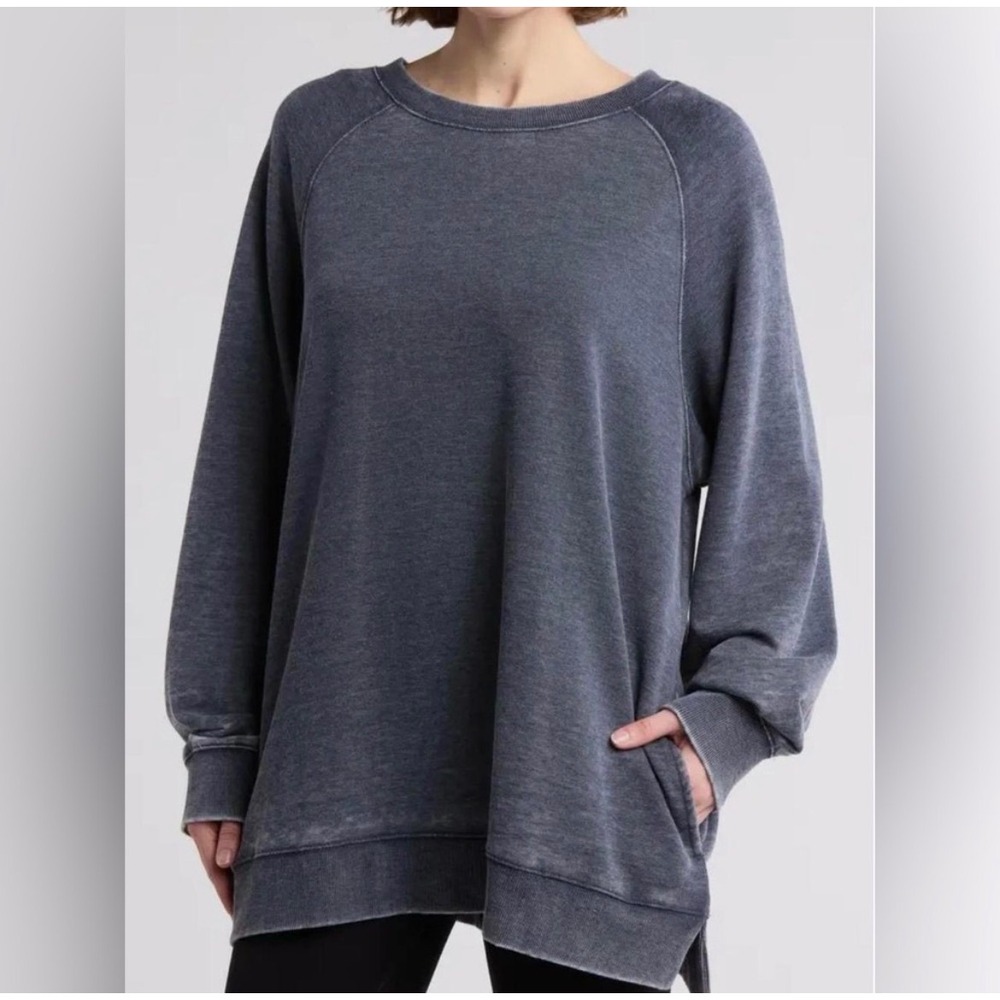Free People FP Movement Playbook Tunic Sweatshirt M Gray Oversized Gorpcore
